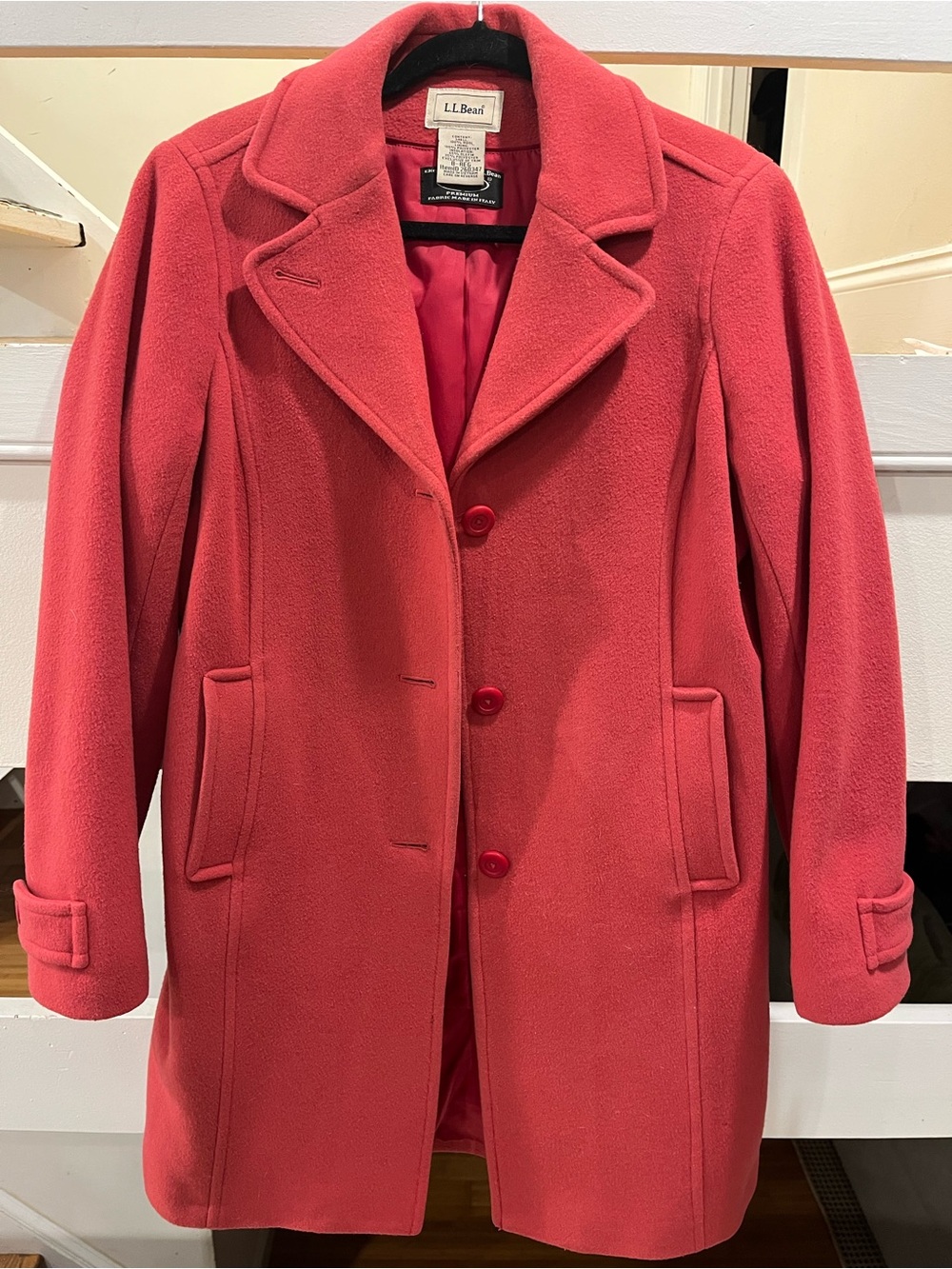 L.L. Bean Classic Italian 100% Lambswool Polo Coat Fuchsia Pink